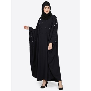 Pearl beaded Kaftan abaya- Black